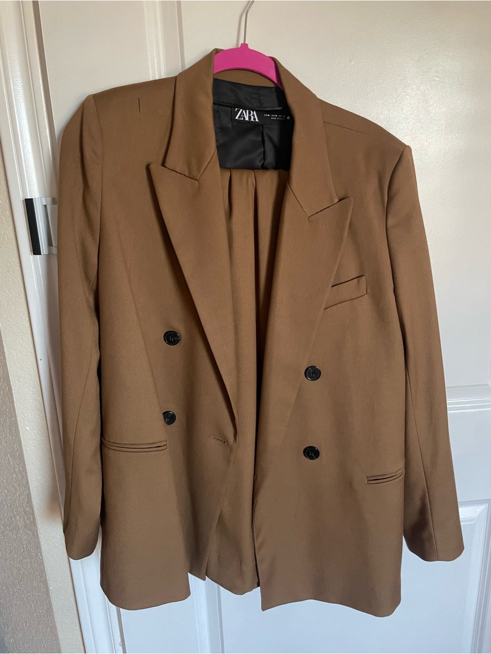 ZARA Double-Breasted Blazer Suit and Pants in Camel Brown